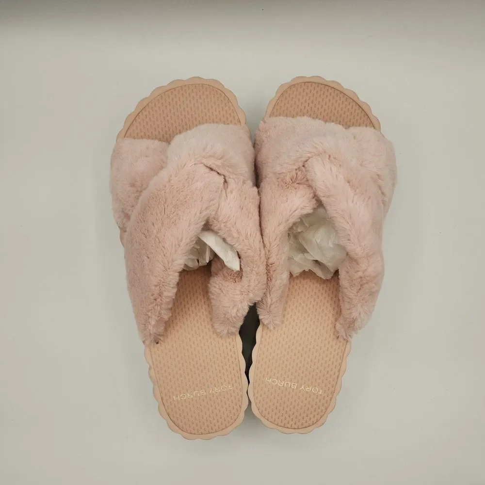Tory Burch Faux Fur Scallop Wedge Slide Sandal‎ Sea Shell Pink Size 10 $168